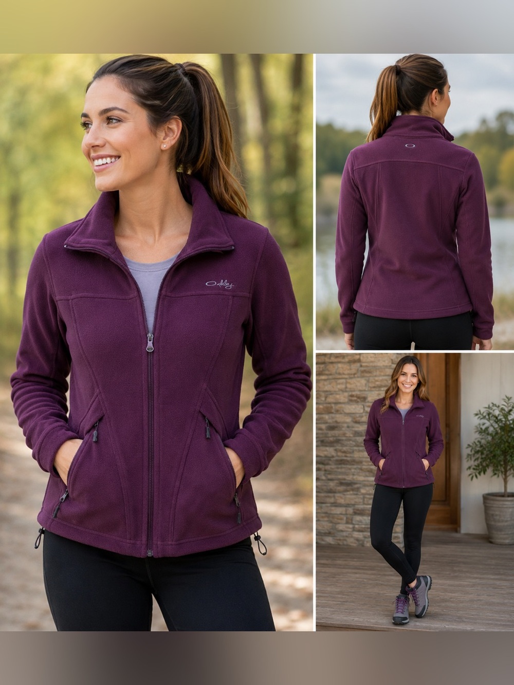 Oakley Women’s Medium Full Zip Fleece Jacket Plum Purple Adjustable Hem